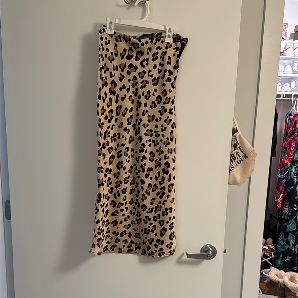 Forever 21 Tan and Black Animal Print Midi Skirt